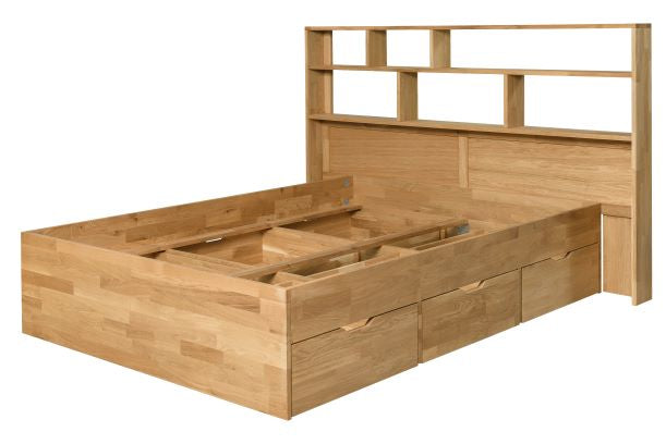 Lit en bois massif de chêne avec rangement style scandinave